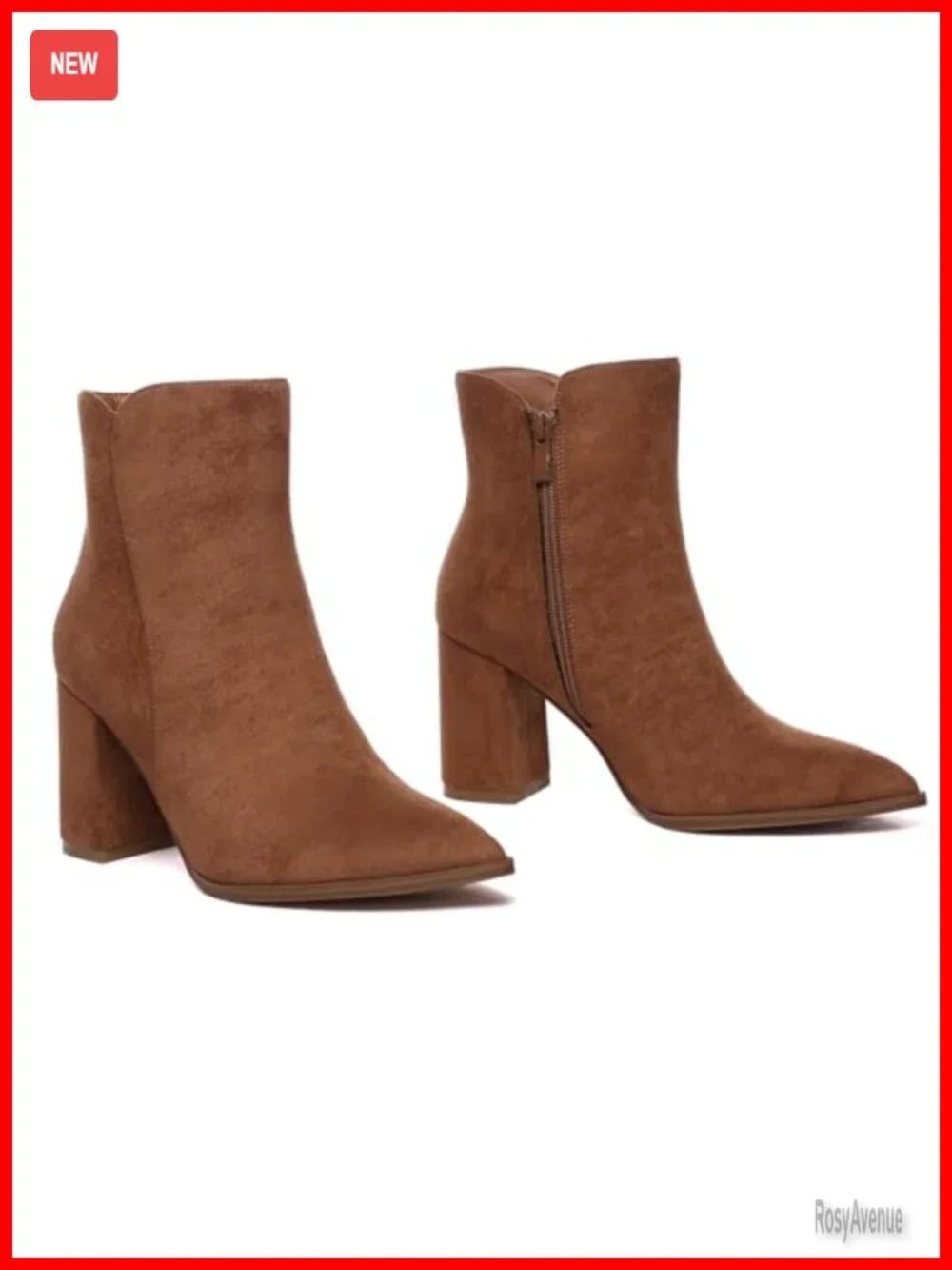 Chunky High Heel Pointed Toe Ankle Booties with Side Zipper, 3.4